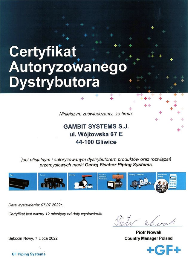 Certyfikat autoryzowanego dystrybutora
